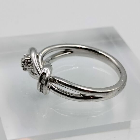 Sterling Silver 925 Designer Pave Diamond Knot Design Ring Sz 7 - Picture 5 of 15